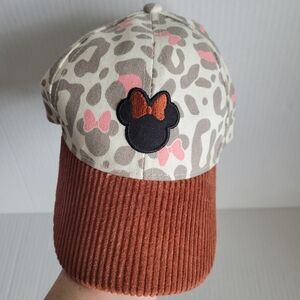 Disney Minnie Mouse Junior Girls Leopard Print Corduroy Brim Baseball Hat Cap